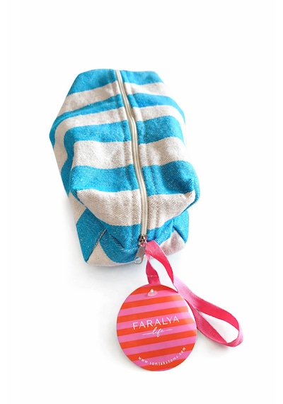 Faralyalife Çizgili Fermuarlı Taşıma Kulplu Makyaj Çantası 20x20 Cm %70 Pamuk %30 Polyester Kozmetik Kadın Makyaj Çantası