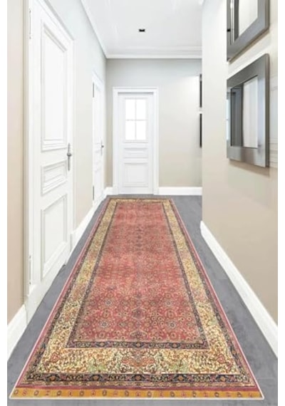 Pelangi Osmanlı Motifler Desenli Etnik Dijital Baskı Yıkanabilir Kaymaz Taban Salon Halı Ve Yolluk, Kiremit 100 X 50 Diğer