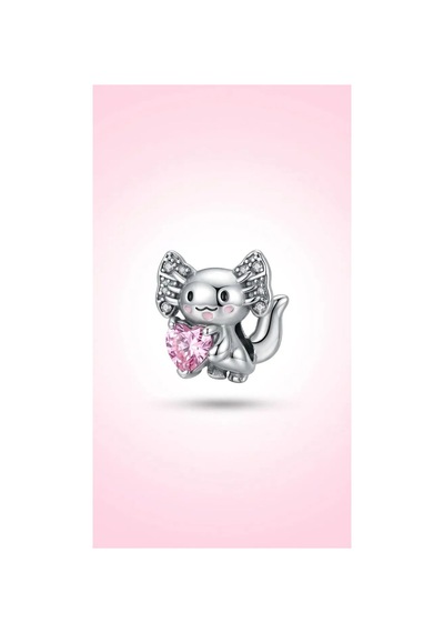Özel Tasarım Pembe Taşlı Aksolotl Charm - Bileklik Kolye Ucu Uyumlu Çok Renkli