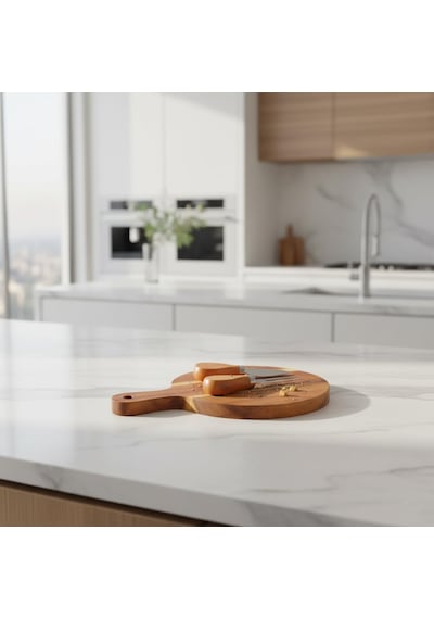Doğal Akasya Peynir Sunum Tahtası Ve Servis Seti 25x17 Cm Saplı Mini Kesme Tahtası, Yanında Özel Bambu Saplı Diğer