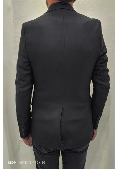 Duayen Dmctekstil Erkek Siyah Düz İtalyan Kesim Dar Kalıp Tek Düğme Blazer Ceket