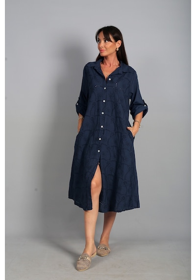 By Saygı Kadın İtalyan Cotton Cepli Kabartma Çiçek Nakış İşlemeli Oversize Uzun Elbise Lacivert By Saygı Kadın İtalyan Cotton Cepli Kabartma Çiçek Nakış İşlemeli Oversize Uzun Elbise Lacivert
