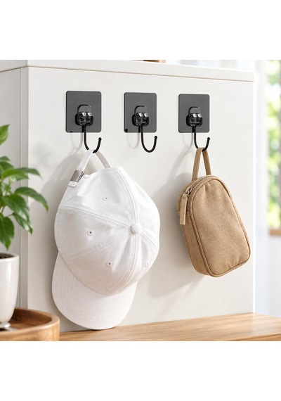 Orret Home 10 Adet Güçlü Yapışkanlı Askı, Delmeden Montaj Siyah Duvar Askılığı, Banyo Mutfak Havlu Anahtar Çanta Askısı, 6,5 X 6,5 Cm Yapışkanlı Kanca Seti 12 Izgara