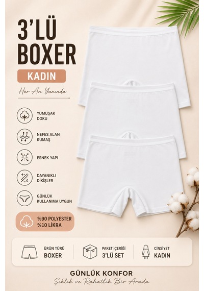 Nicoletta Kadın Lazer Kesim Dikişsiz Kadın Boxer Külot 3 Lü Beyaz