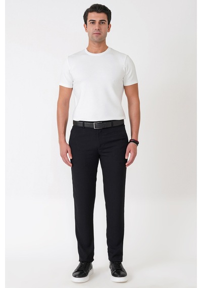 Comfort Fit Yan Cepli Pamuklu Siyah Pantolon P 1225