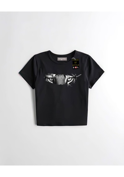 Flood Of Style Siyah Babby Tee Aslan Gözü Tüglü Özel Tasarım
