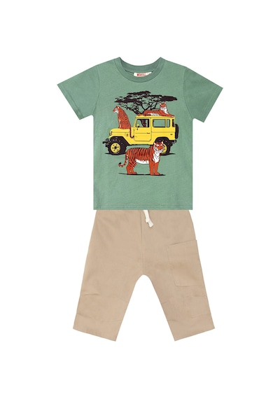 Safari Erkek Çocuk Yazlık T-shirt Gabardin Şort Takım