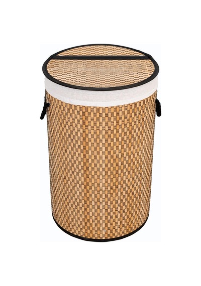 El Yapımı Hasır Katlanır Çamaşır Sepeti Yuvarlak 55 Litre 35cm 35cm 61cm , Doğal Malzemeden Ür Naturel