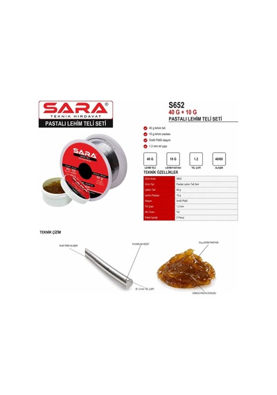 Sara S652 40 G Lehim Teli + 10 G Lehim Pastası Seti