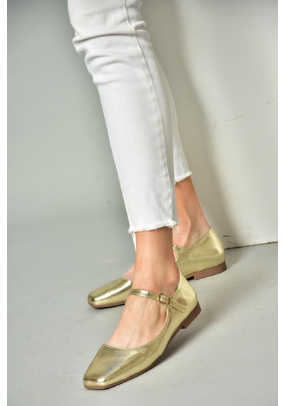 Fox Shoes S726252508 Altın Rugan Kadın Babet Altın
