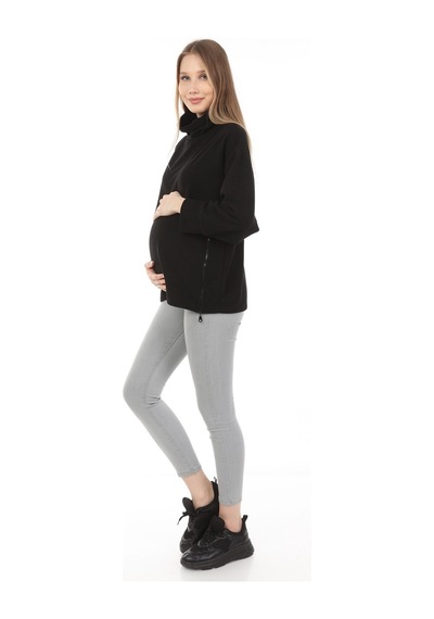Luvmabelly Myra4280 Fermuarlı Hamile Sweatshirt -Siyah