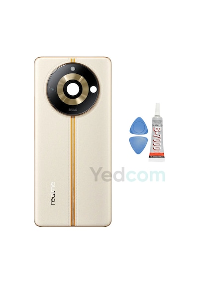 Oppo Realme 11 Pro Plus Gold Kamera Camlı Arka Cam Batarya Pil Kapağı Telefon Arka Kapak Altın
