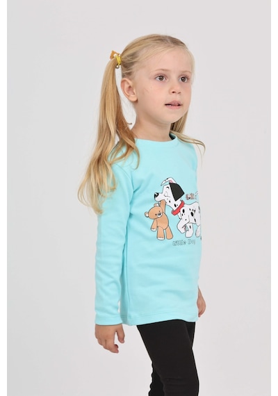 Toontoy Kız Çocuk Köpekli Ayı Baskılı Sweatshirt Turkuaz