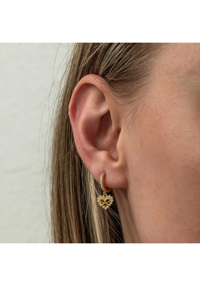 Gümüş Gold Kalp Kurdele Sallantılı Kadın Küpe 14 MM-Gümüş