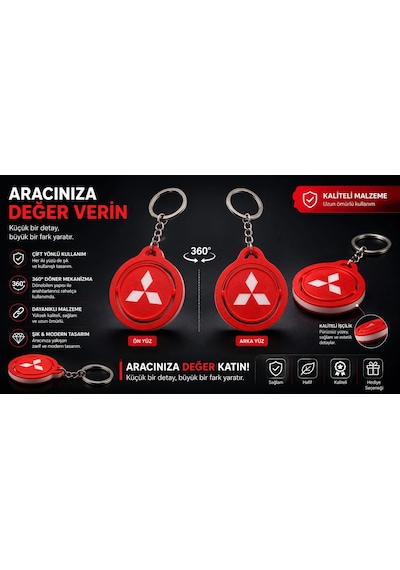 Mitsubishi Anahtarlık , Mitsubishi Döner Araç Anahtarlık - Mitsubishi Çift Yönlü Araba Anahtarlığı