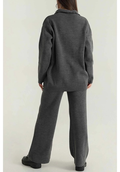 Esma Style Kadın Polo Yaka İkili Triko Takım Antrasit