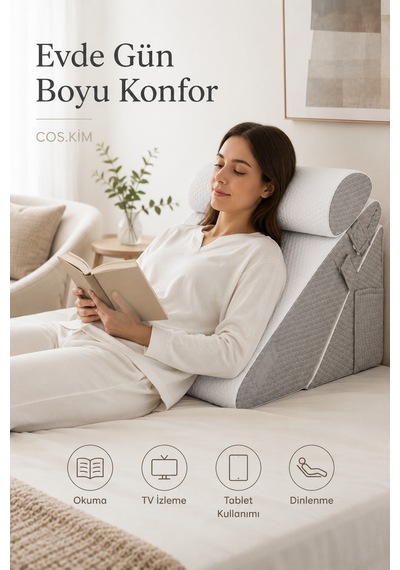 10 İn 1 Çok Yönlü Wedge Destek Yastığı, Sırt Bel Boyun Bacak Destek, Fermuarlı Kılıflı Beyaz
