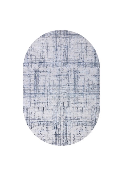 Parlak Saten Dokulu Poem Bambu Tuşe Modern Trend Oval Halı Pm07 Mavi Mavi-krem