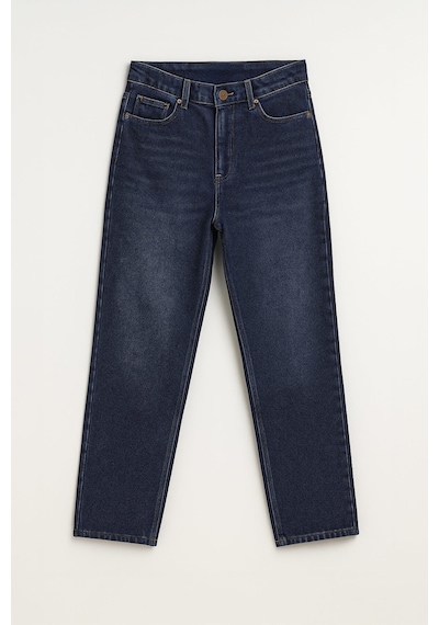 Kadın Yüksek Bel Mom Fit İndigo Jean Pantolon İndigo