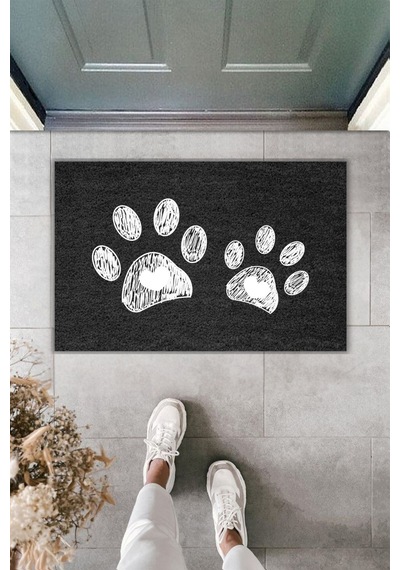 Rugmood Modern Dijital Baskı Paspas - Çift Büyük Pati - Kapı Önü Paspası 70x45cm Siyah