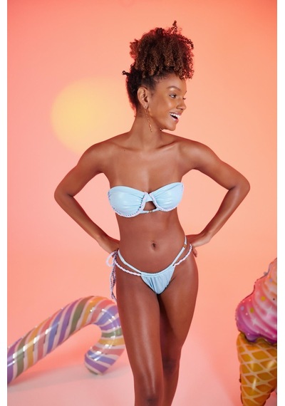 Holly Lolly Özel Yapım Parlak Kumaşlı Premium Mia Bikini Üstü Mavi