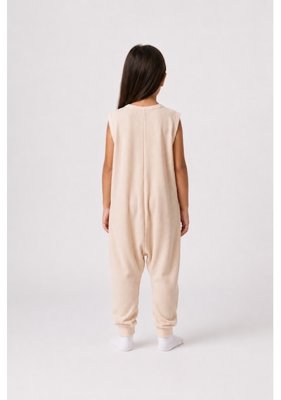 Babyhola 1 Tog Yazlık Çocuk Uyku Tulumu 1-8 Yaş Unisex Kısa Kollu %100 Pamuk Waffle 2702 Bej