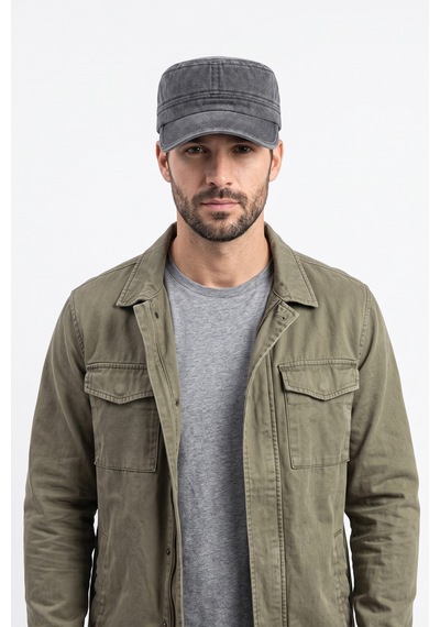 Mollycrush Premium Askeri Yıkamalı Castro Şapka Siyah Unisex Vintage Kep Model Siyah