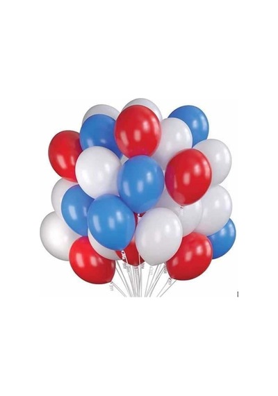 Kırmızı Mavi Beyaz Balon 20 Adet Çok Renkli