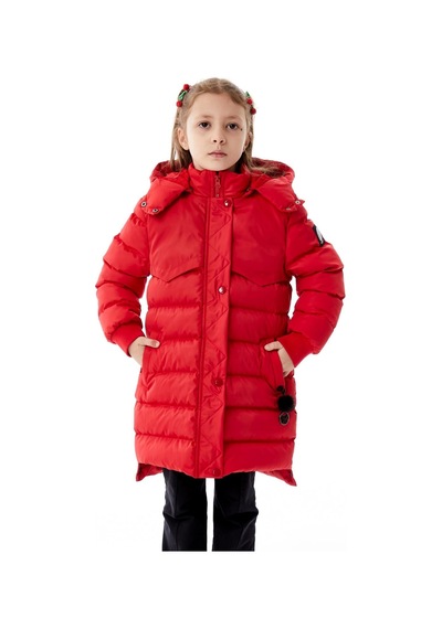 Kız Çocuk Kapüşonlu Kışlık Şişme Mont 51356 Kırmızı