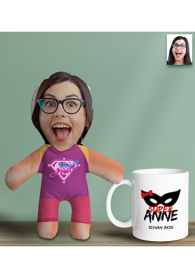 Bk Gift Kişiye Özel Fotoğraflı Pembe Süper Anne Bebek Yastık Ve Kupa Bardak Hediye Seti-6, Anneye Hediye, Anneler Günü Hediyeleri Kobitmeyencom30631 B