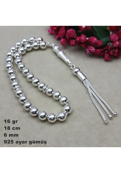 925 Ayar Gümüş Tesbih Yuvarlak Kesim Düz Model Küçük Boy