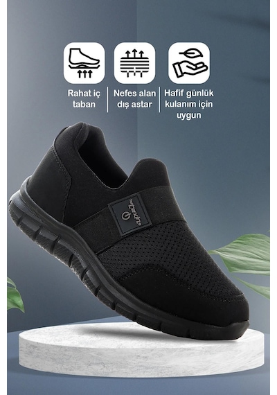 Fort 2023 Anatomik Rahat Esnek Bağcıksız Erkek Sneaker Ayakkabı Siyah
