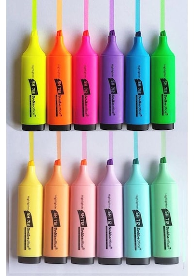 Scrikss Sh712 Pastel + Fosforlu Işaretleme Kalemi 12 Renk Çok Renkli