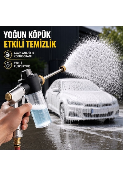 Multizone Basınçlı Su Tabancası Köpük Hazneli Araba Oto Yıkama Bahçe Sulama Temizlik Tabancası 100 Bar