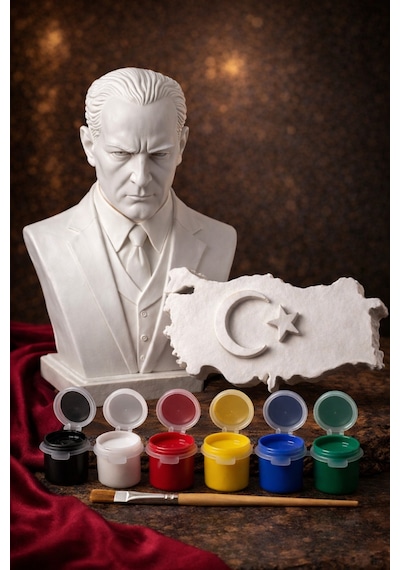 23 Nisan Atatürk & Türkiye Haritası Boyama Seti 6 Renk Boya 1 Fırça Özel Set