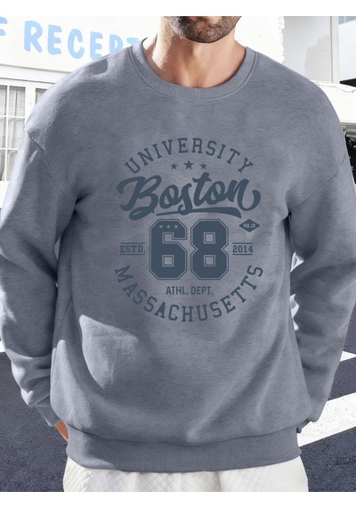 Startmore Startmoreüniversite Boston Massachusetts Baskılı Erkek Tişörtü Spor Bol Giysiler Yumuşak Rahat Kazakla Gri