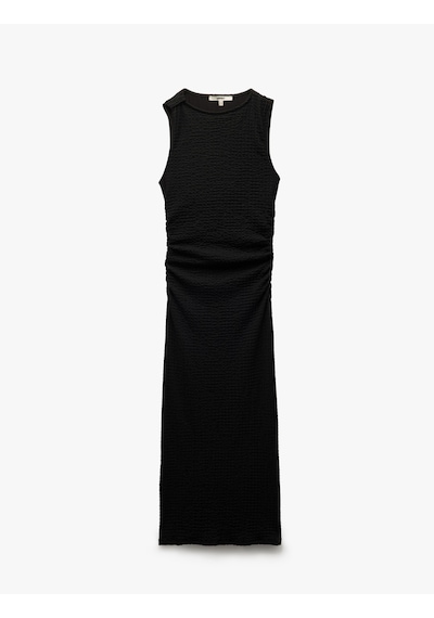 Koton Drapeli Bisiklet Yaka Uzun Kolsuz Slim Fit Kalem Elbise Siyah 5sak80031uk Siyah