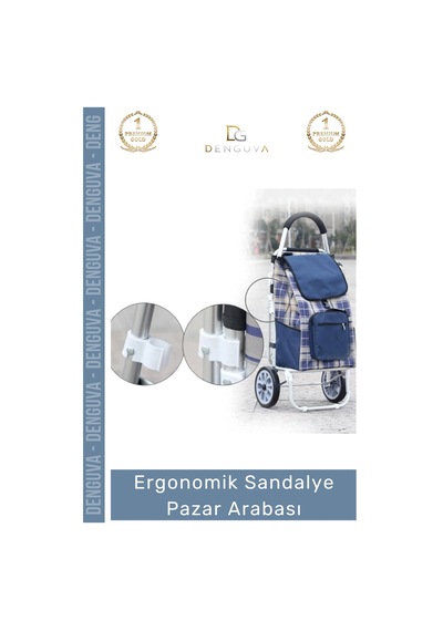 Pazararabası Sandalyeli Katlanabilir Market Alışveriş Çantalı Metal Gövde Ergonomik Sandalye Pazar