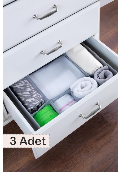 3 Adet 7 Bölmeli Çekmece İçi Düzenleyici Organizer Gri