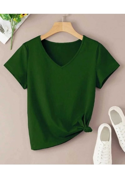 Kozia Outdoors Malkoçbey Baskisiz V Yaka Oversize Unisex Basic T-shirt Yeşil