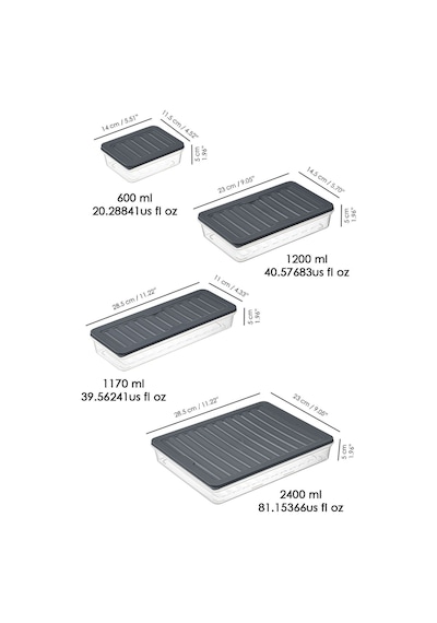 Meleni Home 24 Parça Mikrodalga Uyumlu Saklama Kabı 2x2400 ML 4x1200 ML 6x1170 ML 12x600 ML Antrasit
