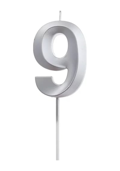 Beysüs Gümüş Rengi 9 Rakam Pasta Mumu