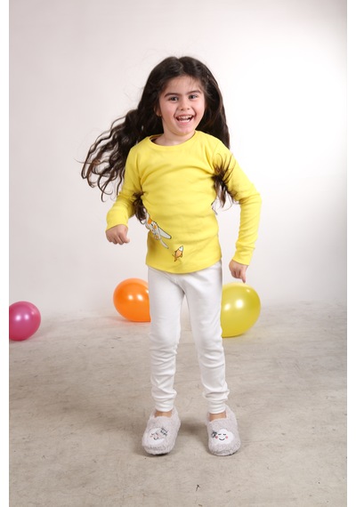 Teenyweenykids Kedi Baskı Pijama Takımı Sarı