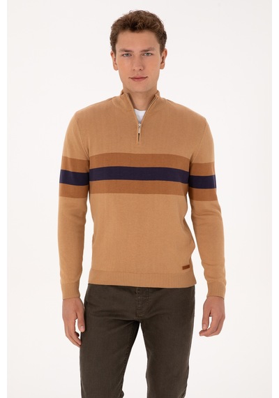 U.S. Polo Assn. Erkek Regular Fit Yarım Fermuarlı Camel Kazak 50315034-VR015