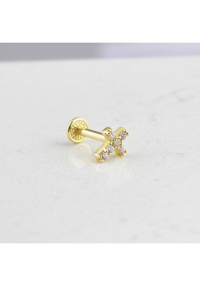Glorria Altın Haç Tragus Piercing Sarı