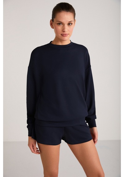 Ethıquet Maısıe Kadın Organik Pamuklu Comfort Fit Bisiklet Yaka Lacivert Sweatshirt