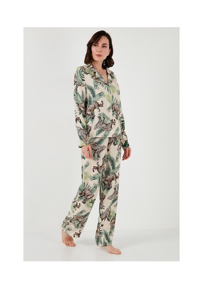Lela Reguar Fit Yumuşak Dokulu Bayan Pijama Takımı 611Pt288Y Vizon-Yeşil