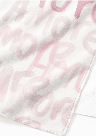 Amore Yazılı Modern Plaj Havlusu - Soyut Tipografik Pembe Beyaz Hızlı Kuruyan Mikrofiber Havlu Mat Bulut