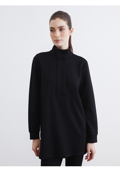 Lcw Modest Siyah Dik Yaka Soft Touch Kadın Sweatshirt Tunik
