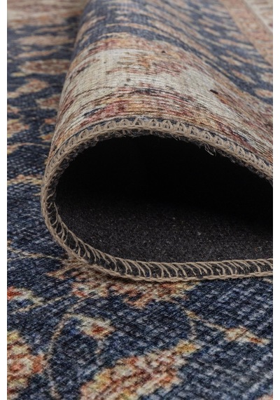 Artloop Relic Lacivert Krem Vintage Çiçek Motifli Klasik Desenli Dokuma Tabanlı Şönil Halı Al 566 Lacivert-krem